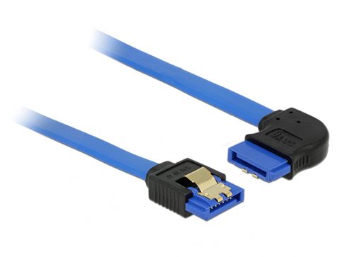 Cablu SATA III 6 Gb/s unghi drept-dreapta Bleu 20cm, Delock 84989