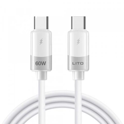 Cablu Date si Incarcare USB-C - USB-C Lito LD07, 60W, 1m, Alb