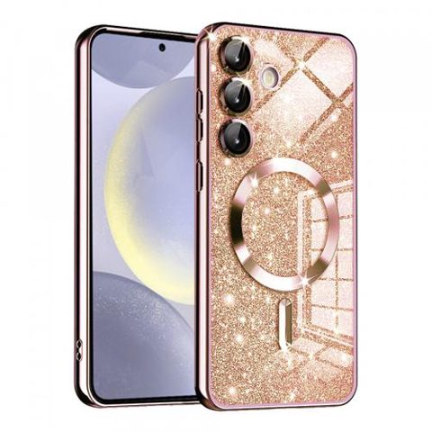 Husa MagSafe pentru Samsung Galaxy S24 S921, Techsuit, Luxury Glitter, Roz Aurie