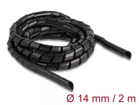 Organizator cabluri spiralat 2m x 14mm Negru, Delock 19022