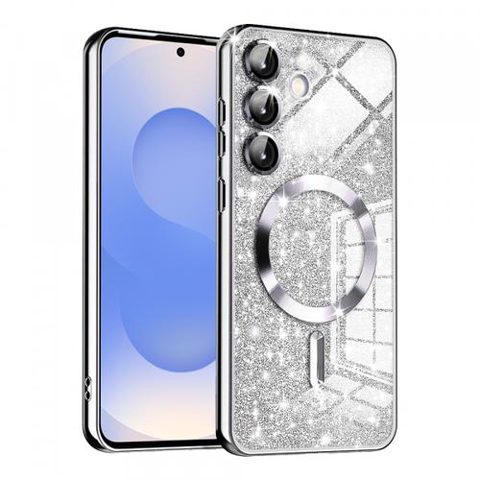 Husa MagSafe pentru Samsung Galaxy S25 S931, Techsuit, Luxury Glitter, Argintie