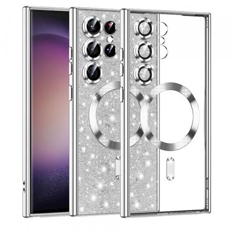 Husa MagSafe pentru Samsung Galaxy S23 Ultra S918, Techsuit, Luxury Glitter, Argintie