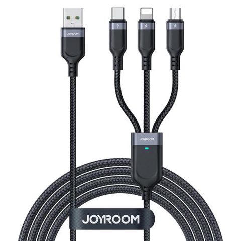Cablu incarcare Joyroom S-A18 3in1, USB-A - Lightning / microUSB / USB-C, 20W, 1.2m (Negru)