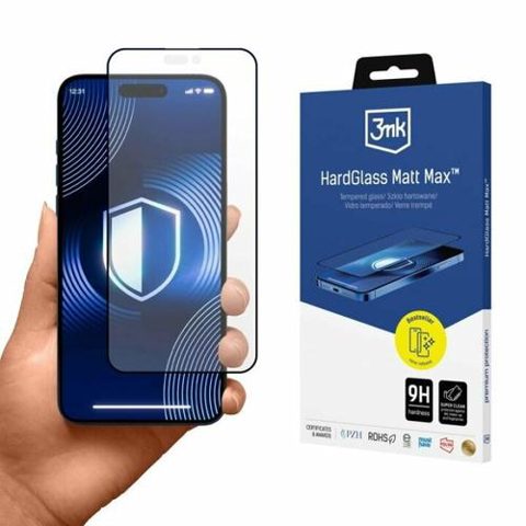 Folie de protectie 3mk HardGlass Matt Max pentru iPhone 16, Negru