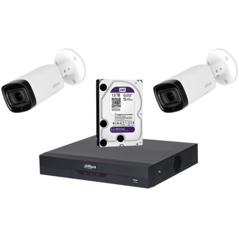 Sistem de supraveghere Dahua DH-2CEXT60M-5MP_HDD HDCVI cu HDD si 2 camere de exterior de 5MP, IR 60m, 2.7-12mm, microfon