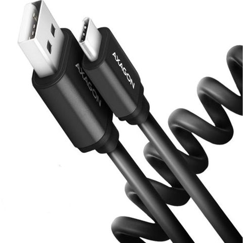 Cablu de date Axagon Twister BUCM-AM10TB, USB-C la USB-A, 0.6m, USB 2.0, 3A, 0.6m, Aluminiu (Negru)