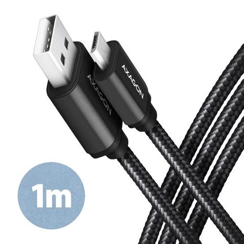 Cablu de date Axagon BUMM-AM10AB, USB-Micro la USB-A, 1m, 2.4A (Negru)