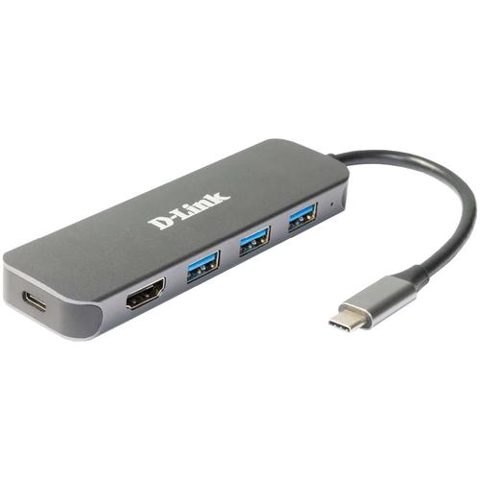 HUB USB D-LINK DUB-2333, USB Type C, cablu 10 cm, metalic, Argintiu