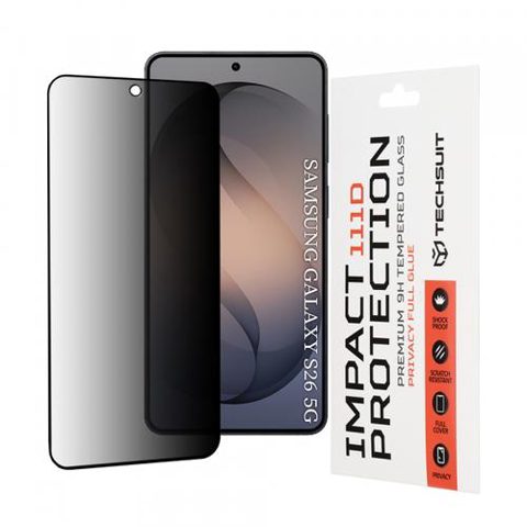 Folie de protectie Ecran Privacy Techsuit pentru Samsung Galaxy S26, Sticla Securizata, Full Glue, 111D