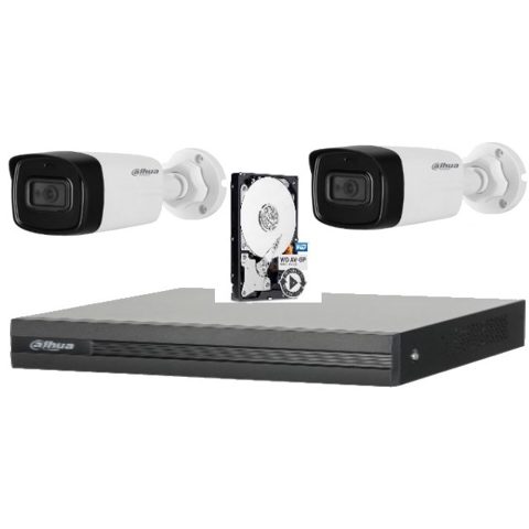 Sistem de supraveghere Dahua DH-2CEXT80MA-5MP_HDD HDCVI cu HDD si 2 camere de exterior de 5MP, 3.6mm, IR 80m, microfon