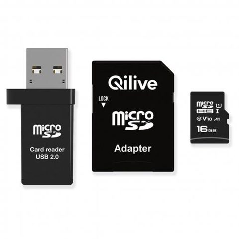 Card Memorie microSDHC Qilive, 16Gb, Clasa 10, Cu Cititor Card si Adaptor