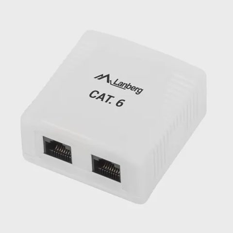 Priza dubla UTP cat 6, neecranata, Lanberg 40425, montaj aparent, 2 x RJ45, alba