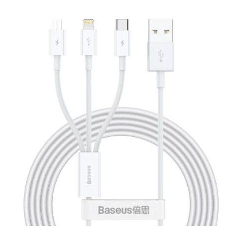 Cablu de date Baseus CAMLTYS-02 Superior 3 in 1, USB - USB Type-C/Lightning/MicroUSB, 3.5A, 1.5m, (Alb)