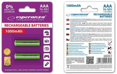 Acumulatori Foto Esperanza EZA101G, AAA, Ni-MH, 1000mAh x 2