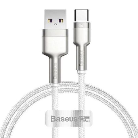 Cablu de date Baseus Cafule Series Metal USB la USB-C, 66W, 2m, Alb