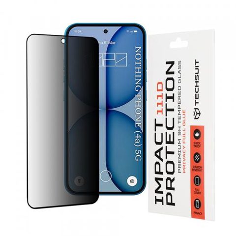 Folie de protectie Ecran Privacy Techsuit pentru Nothing Phone (4a), Sticla Securizata, Full Glue, 111D