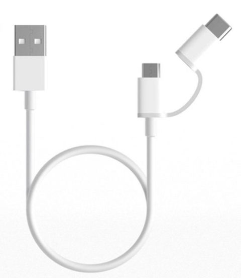 Cablu de date Xiaomi Mi 2 in 1 SJV4083TY, Micro USB si Type-C (Alb)