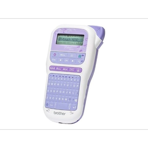 Sistem de etichetare Brother PT-H200 TZe, 4 marimi imprimare, QWERTY, 180 dpi, 6x AAA (Alb/Mov)